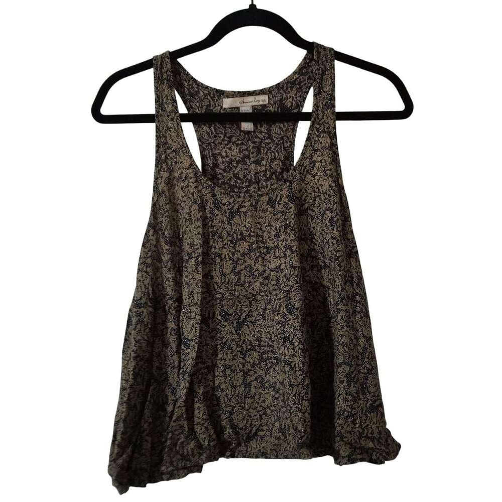 American Rag Cie Black & Gold Floral Print Racerback Tank Top L